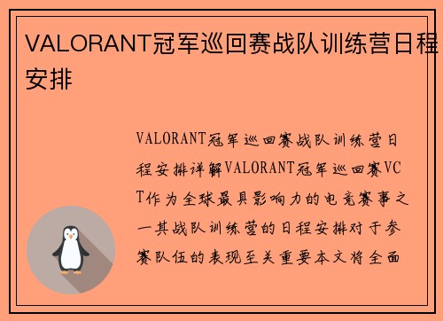 VALORANT冠军巡回赛战队训练营日程安排