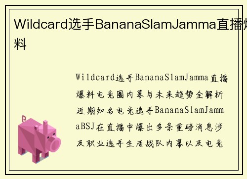 Wildcard选手BananaSlamJamma直播爆料