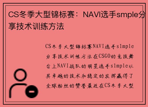 CS冬季大型锦标赛：NAVI选手smple分享技术训练方法