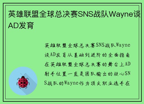 英雄联盟全球总决赛SNS战队Wayne谈AD发育